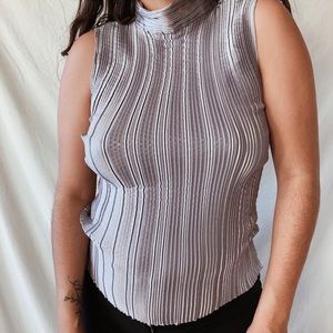 Silver Pleated Mock Neck Top